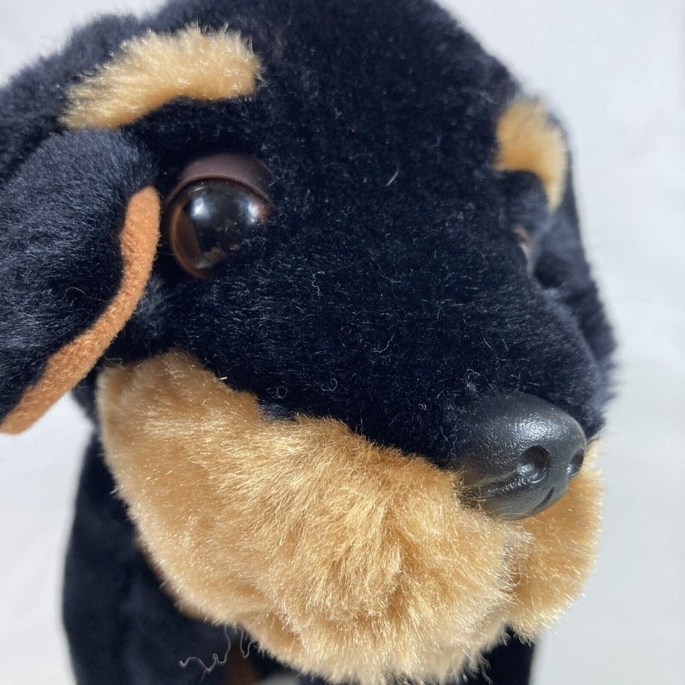 Fiesta 10" Sitting Rottweiler Plush Realistic Black Brown Dog Stuffed Animal Toy - Picture 7 of 10